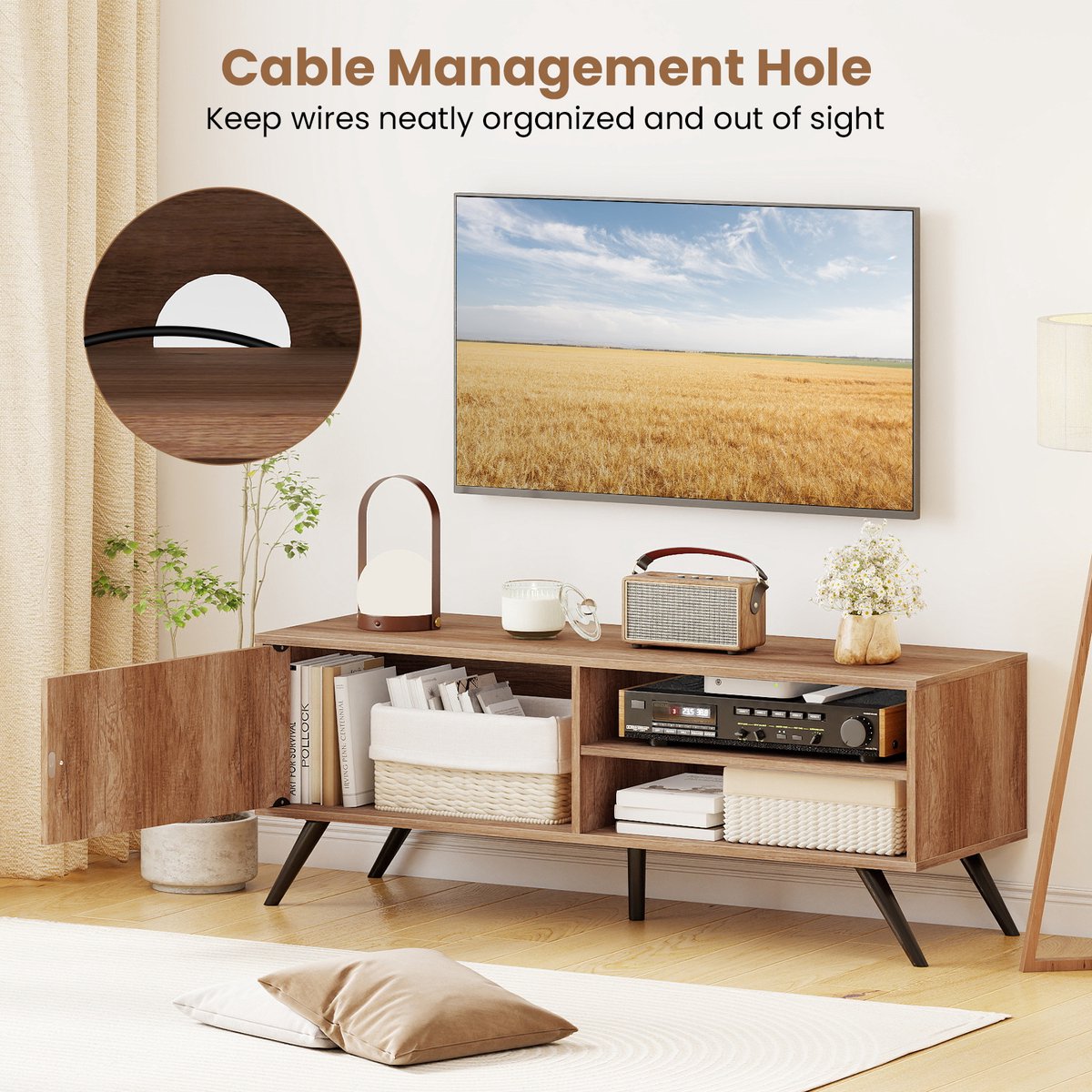 SureDeal® - TV Meubel - Kast Televisiekast - Kast Open Vakken - Televisies 55 inch Televisietafel - 120x40x44,5 cm - Eik