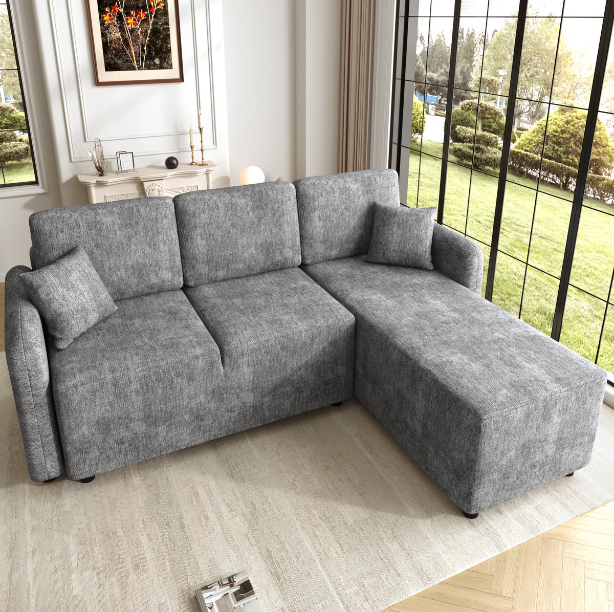 MODENUIT Hoekbank 187,5 x 144 x 85,5 cm - 3-Zits Met Lange Ligplaats 144 cm - Woonkamer - Chenille - Grijs