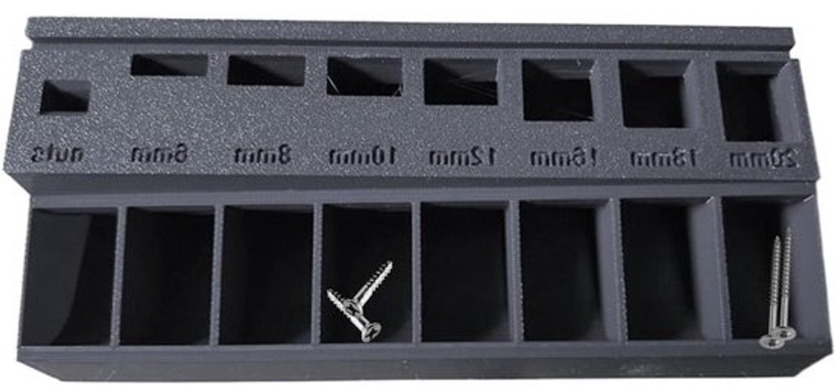 Schroef Organizer - Sorteerbak Bouten - Hardware Sorteren - 3D-geprint Materiaal - 17.5 x 7.2 x 4.8 cm - Grijs