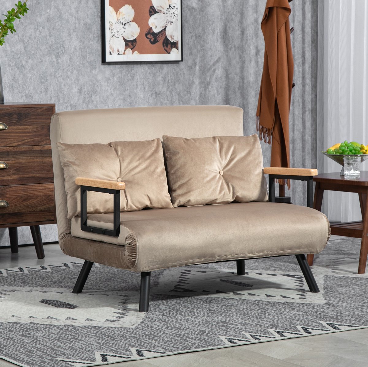 MODENUIT Slaapbank 102 x 73 x 81 cm - 5-voudig Verstelbare Rugleuning - Woonkamer - Staal - Bruin
