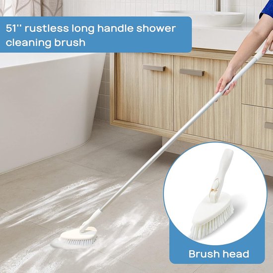 Douche Reinigingsborstel - Bad en Tegel - Schoonmaken Badkamer - Draaibare Kop - 130 cm Handvat - Wit Grijs — afbeelding 3