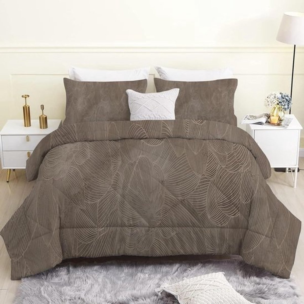 Super King Dekbed - Dekbed Zonder Overtrek - Alle Seizoenen Comfort - Dubbelzijdig Patroon - 260 x 220 cm - Bruin