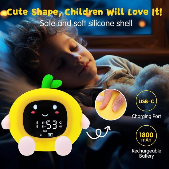 Kinderwekker - Nachtlamp Wekker - Kind Leren Klokkijken - Emoji en Kleur Indicatie - 14 x 115 cm - Multicolor — afbeelding 4