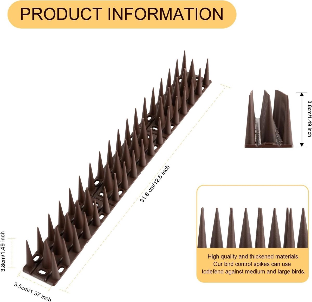 Pigeon Deterrent Spikes 4.4m voor Effectieve Vogelafschrikking en Dierenbestrijding, Bruin Fence Spikes