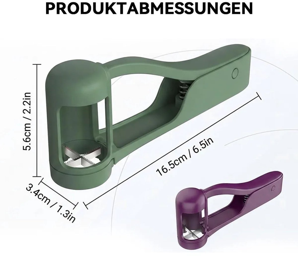 Deze tweedelige druivensnijderset Geschikt voor kinderen en baby's bevat snijders Geschikt voor druiven, kersen en cherrytomaten, een snijder Geschikt voor aardbeien in kwartjes en een garnering Geschikt voor fruit- en groentesalades.