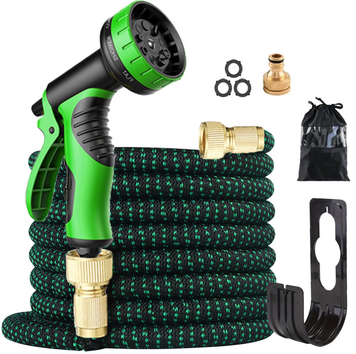 Flexibele slang voor kranen, met metalen koppelingen van 1/2 inch en 3/4 inch, geschikt voor tuinieren, besproeien en schoonmaken,Zwart en groen - 30 meter (100 voet)