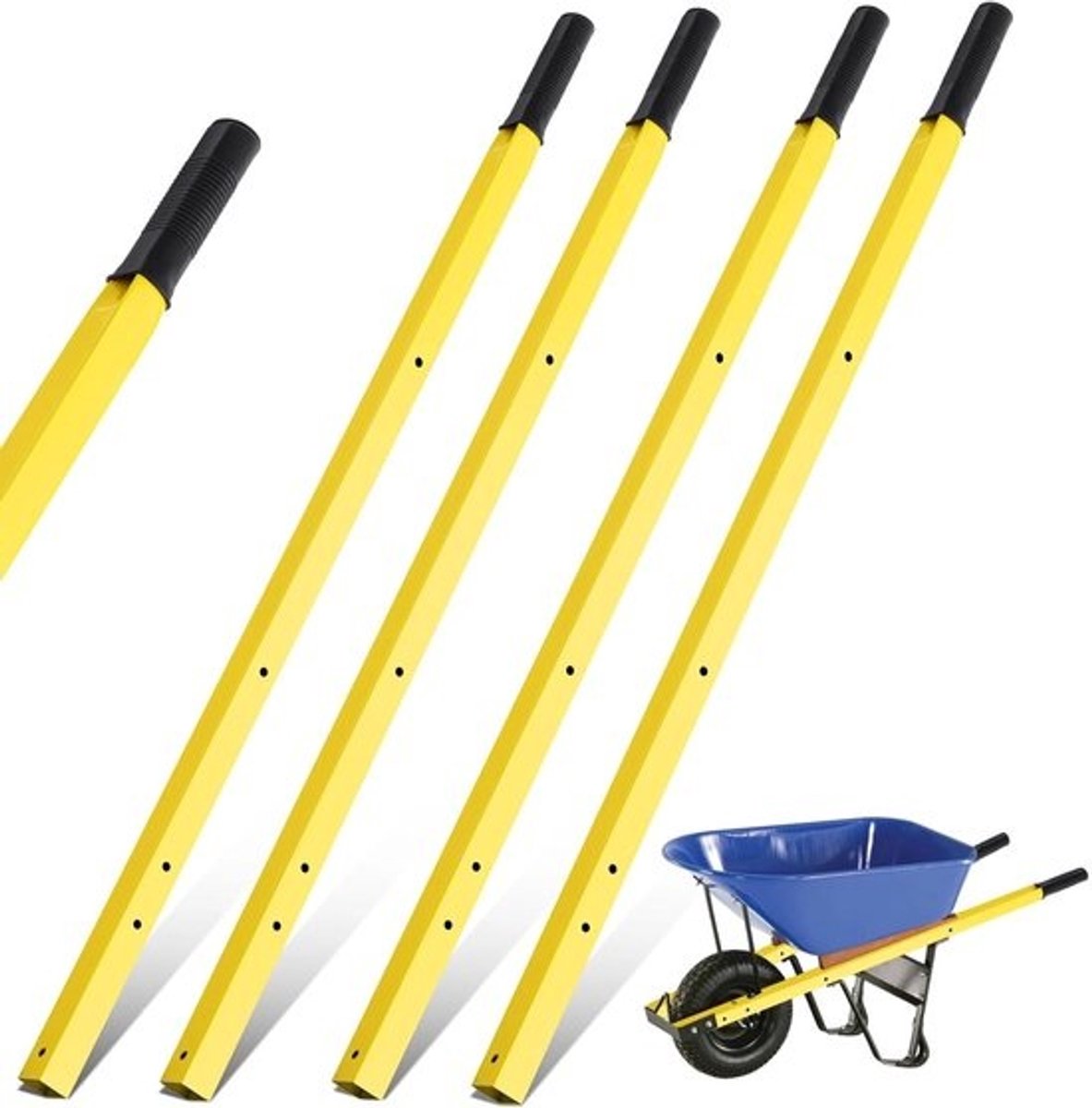 Kruiwagen Handgrepen - Vervangende Handvatten - Materiaal Transport - Heavy Duty Metaal - 60 Inch Lengte - Geel