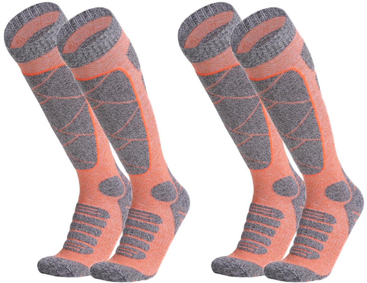 2-Paar Skisokken Sport sokken Lange sokken Winter sokken Gebruik door vrouwen Antislip functie Katoen M wintersport bergwandelen dagelijks gebruik buitenactiviteiten Oranje