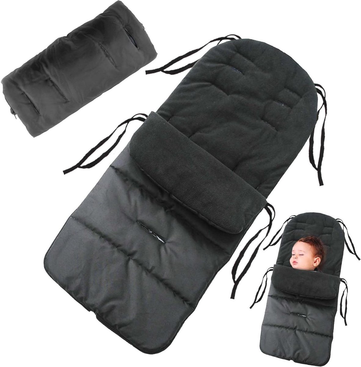 Kinderwagen Voetenzak - Slaapzak Kinderwagen - Warm Blijven - Ritssluiting met Open Voeten - 83 cm x 40 cm - Zwart