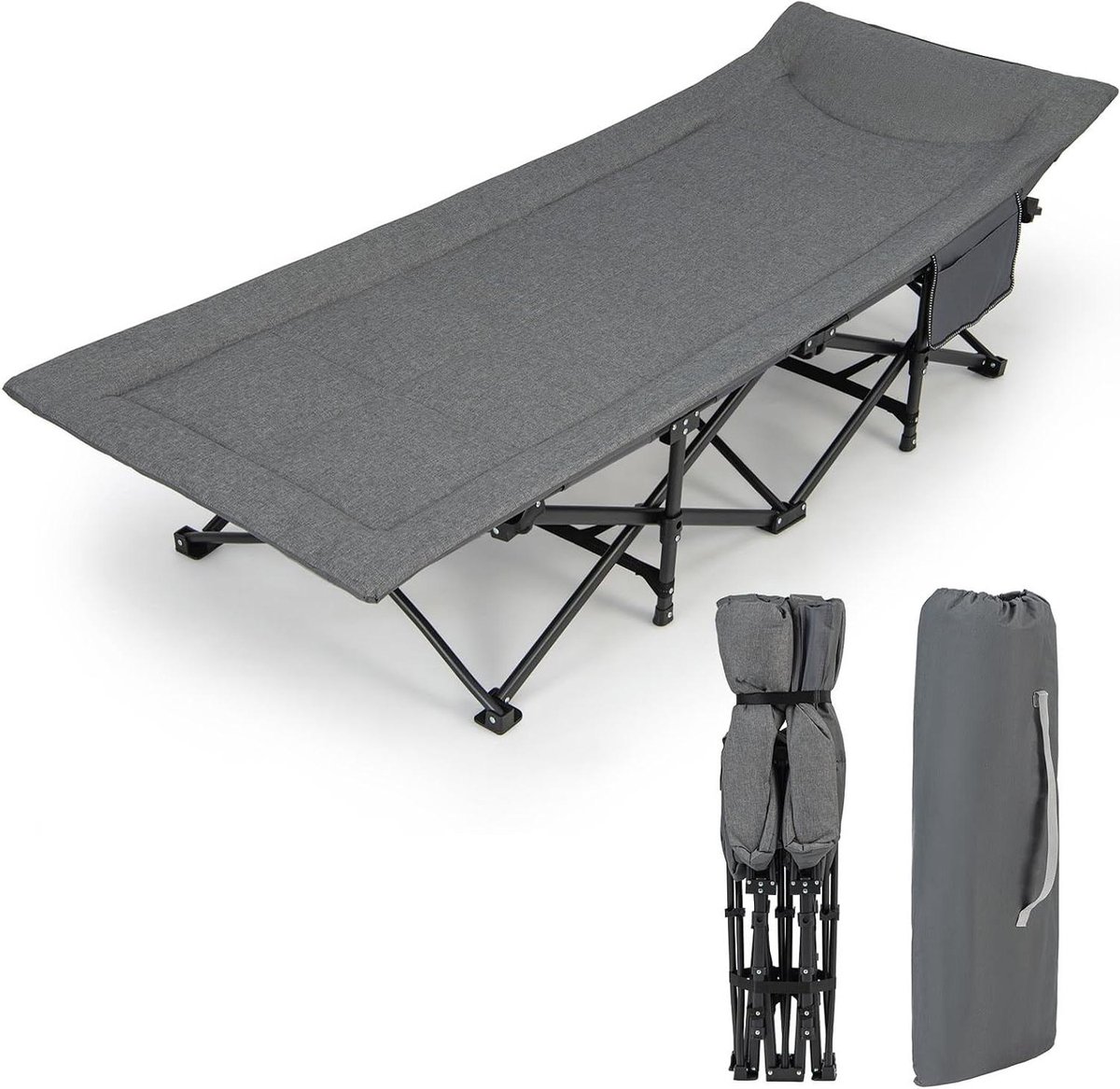 Camping Bed - Vouwbed Buiten - Ontspannen Kamperen - Stevig Stalen Frame - 200 kg Draagkracht - Grijs
