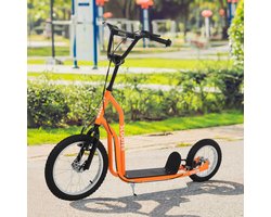 TEKROA® Kinderstep - step met verstelbaar stuur - grote wielen en handrem - 16-inch stadsstep voor jongens en meisjes vanaf 5 jaar - metaal - 135 L x 58 B x 88-94 H cm - oranje