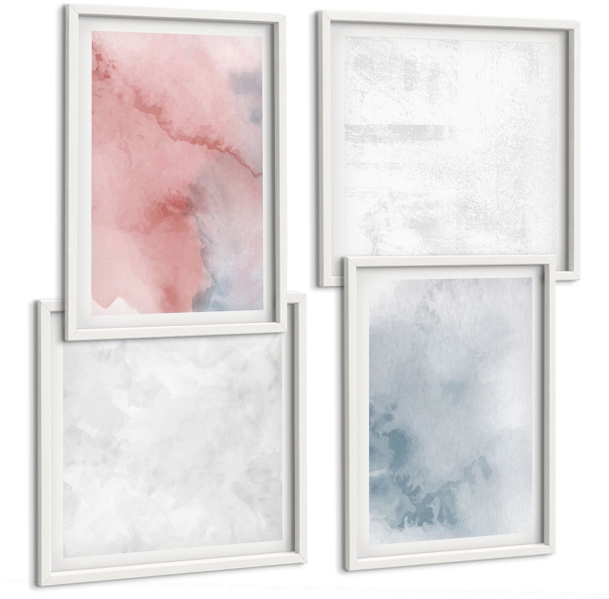 Wallfluent 4-Delige Schilderij Set - Pastelkleurige Aquarelverf Op Canvas Met Kleurrijke Texturen - 40 x 40 En 40 x 60 - Decoratieve Muurdecoratie - Slaapkamer - Woonkamer Decoratie