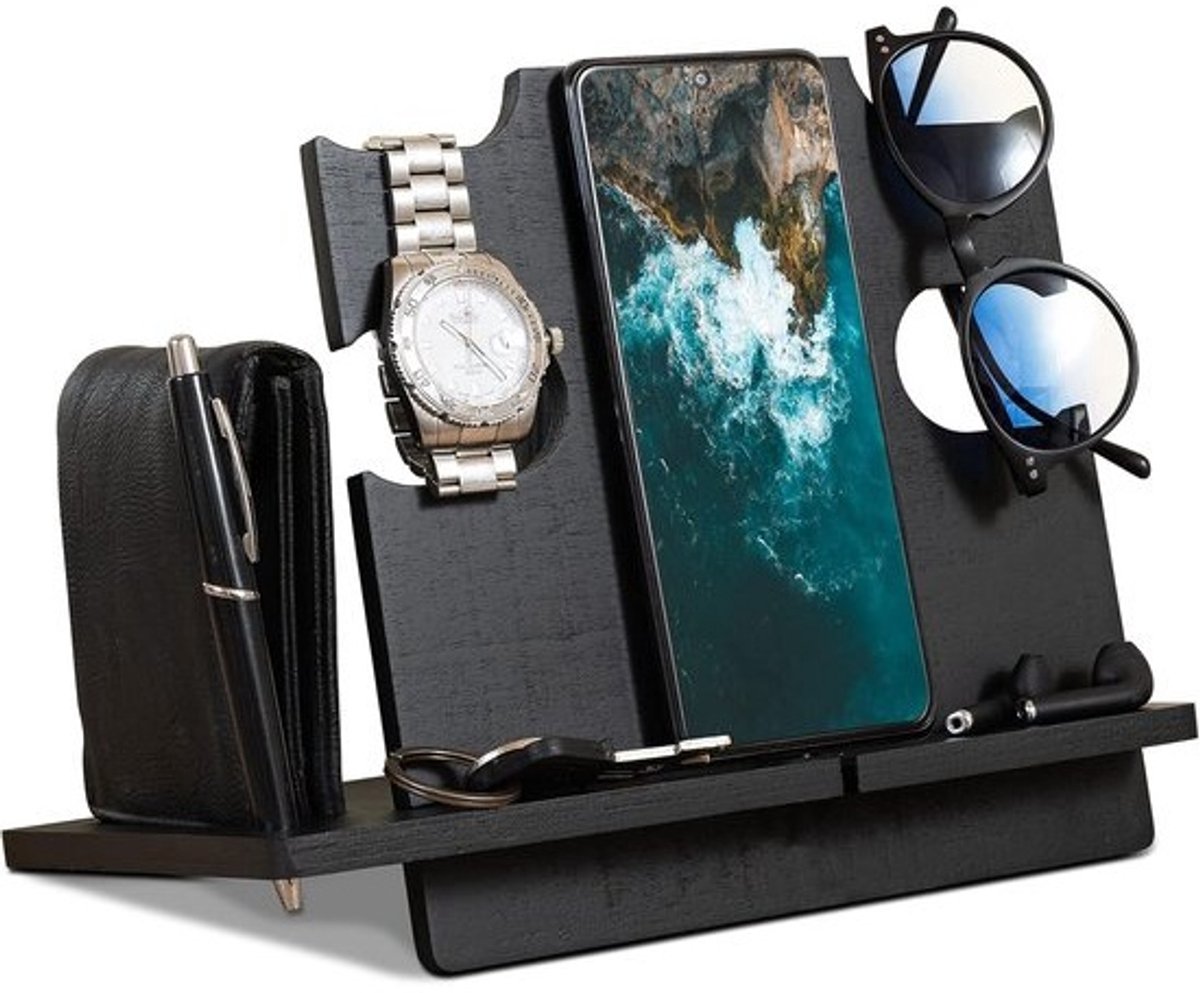 Houten Docking Station Organizer voor Telefoon, Sleutels en Accessoires - Bureau & Nachtkastje