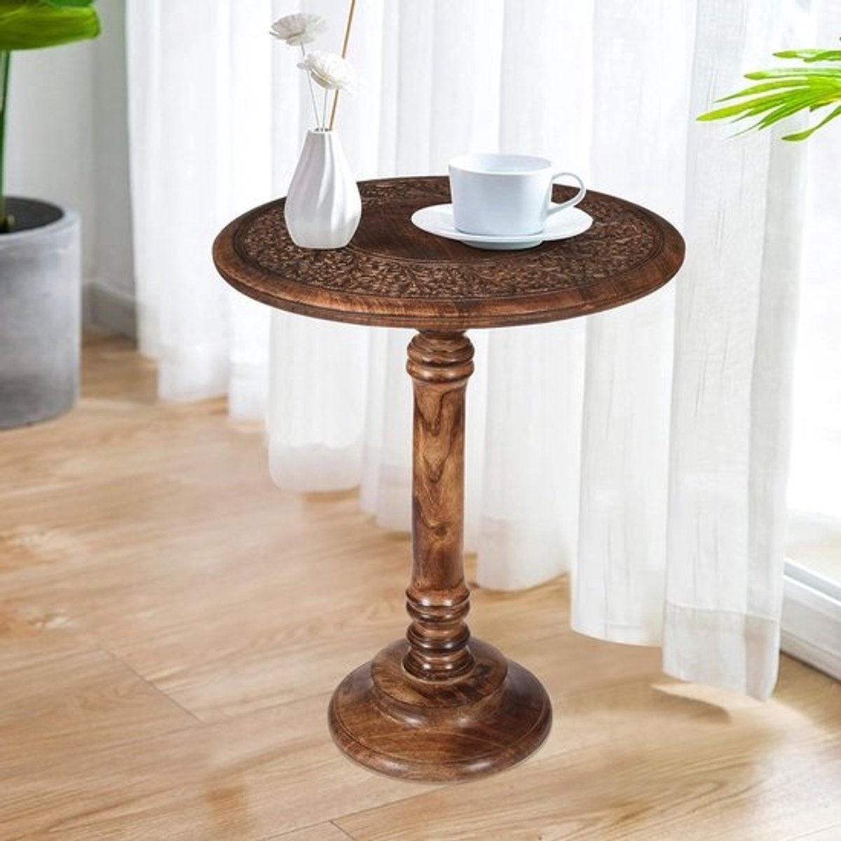 Houten bijzettafel - Nachtkastje salontafel - Decoratie en opbergruimte - Handgemaakt massief hout - 45 cm hoog - Geflambeerd