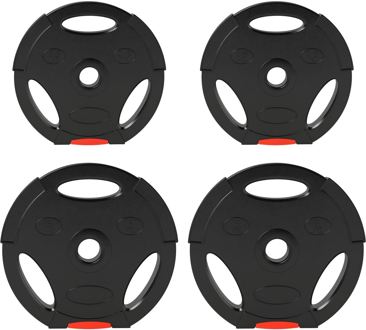4-delige gewichtsschijvenset (2x5 kg, 2x2,5 kg) met gaten van 2,5 cm voor fitness thuis, zwart