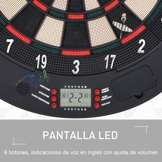 Elektronisch digitaal dartbord met 6 darts, tot 8 spelers, scorebord, zijpoorten, lcd-scherm en 26 spellen, 44x4,4x50 cm, zwart — afbeelding 5