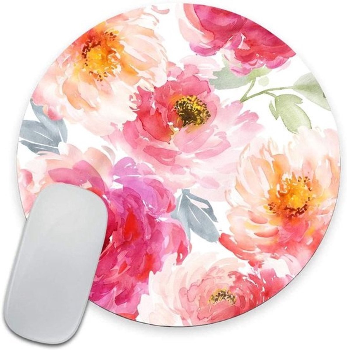 Ronde Muismat - Bloemen Muismat - Bureau Organisatie - Waterdicht Ontwerp - 20 cm Diameter - Roze