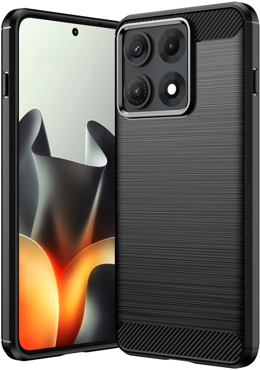 MobyDefend Hoesje - Geschikt voor Motorola Edge 70 Max - TPU Backcover - Geborstelde Metaal & Carbon-Look - Zwart