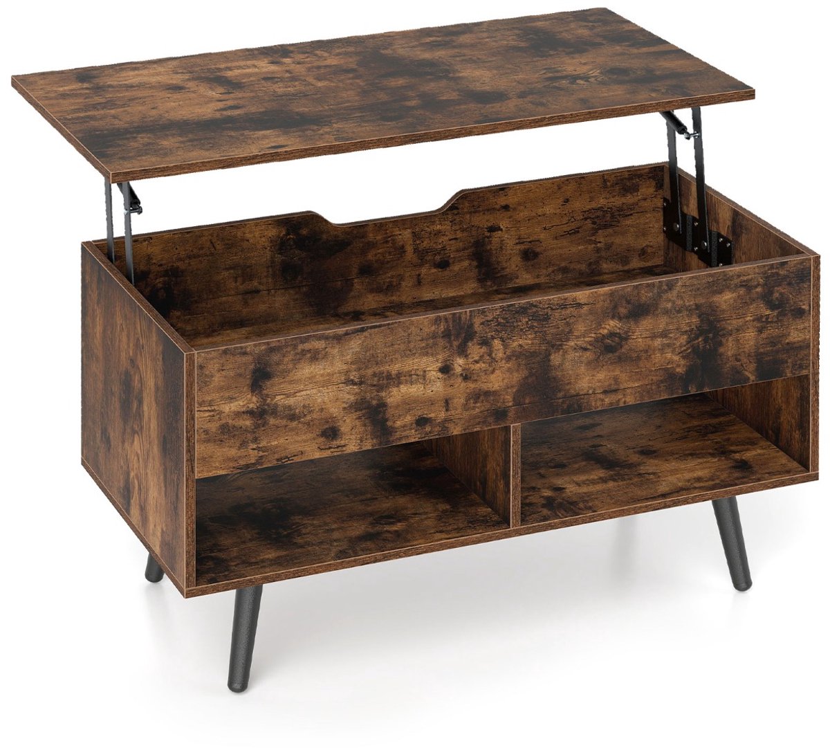 SureDeal® - Salontafel - Verstelbaar - Opklapbaar Tafelblad - Open Planken Rustiek - 80x40x44,5 cm - Koffiebruin