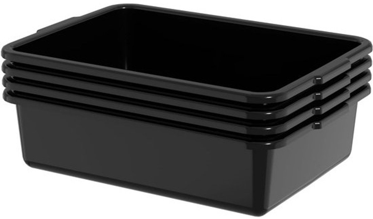 Afwaskommen Set - Opbergbakken - Keuken Organiseren - Stevig Kunststof - 4 Stuks 13L - Zwart