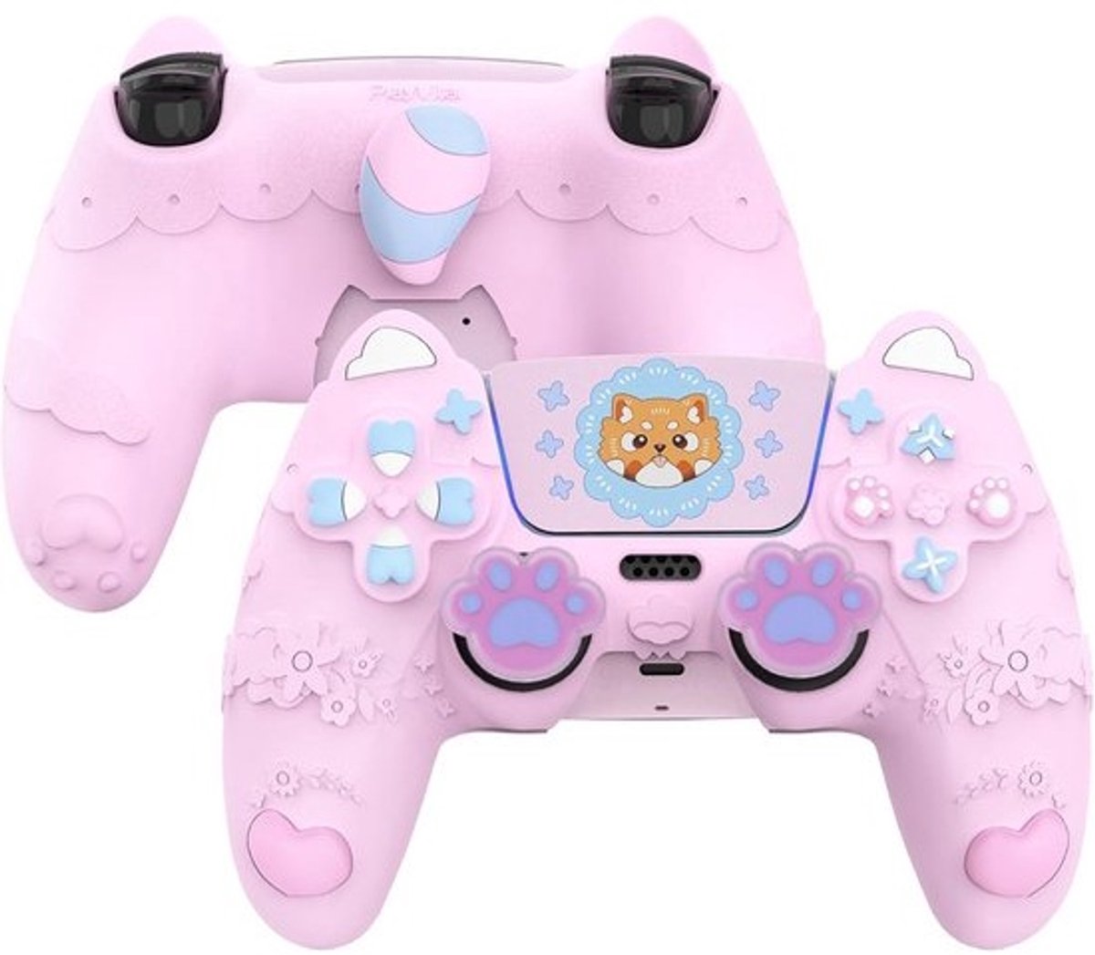 Siliconen Controller Hoes voor PS5 met Joystickdoppen en Stickers - Antislip Bescherming in Suikerspin Roze