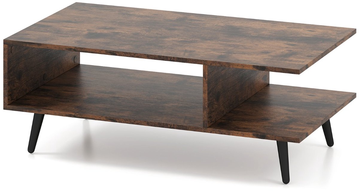SureDeal® - Salontafel met opbergruimte, 2-traps woonkamertafel met open plank en metalen poten, bijzettafel van hout, salontafel, koffietafel voor woonkamer, slaapkamer, 80 x 45 x 30 cm (bruin)