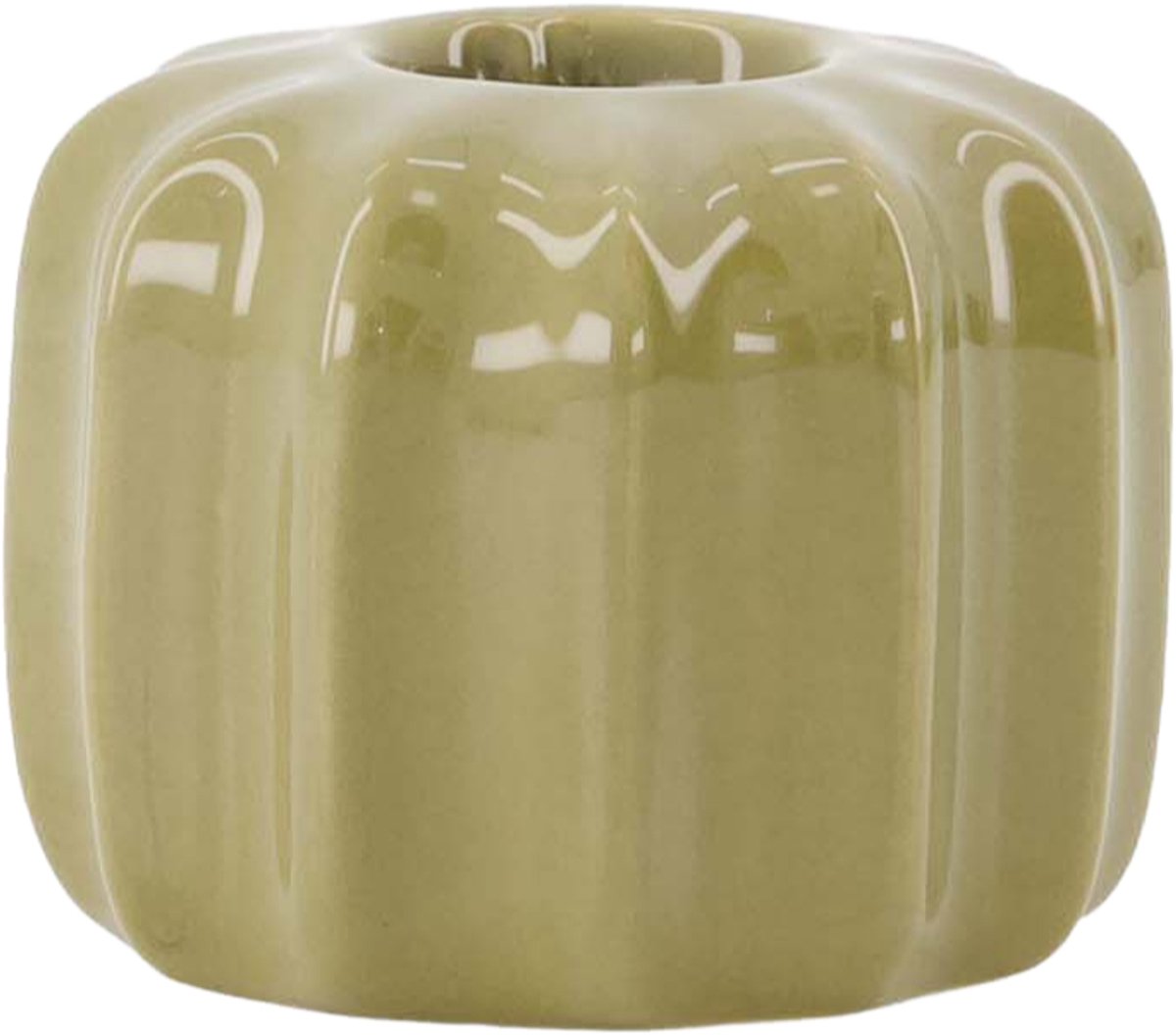 Zusss Set Van 2 Keramieken Woonaccessoires - Kandelaar & Vaasje Ribbel - Groen Keramiek Groen