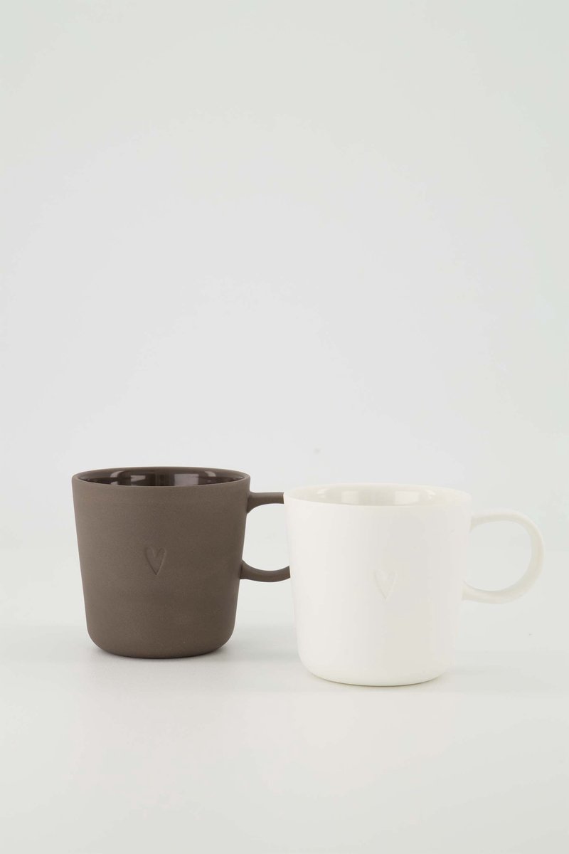 Zusss Zusss Set Van 2 Koffiemokken Met Oor Hartje - Keramieken Mokken - Wit & Bruin - 230Ml Keramiek Wit / Bruin