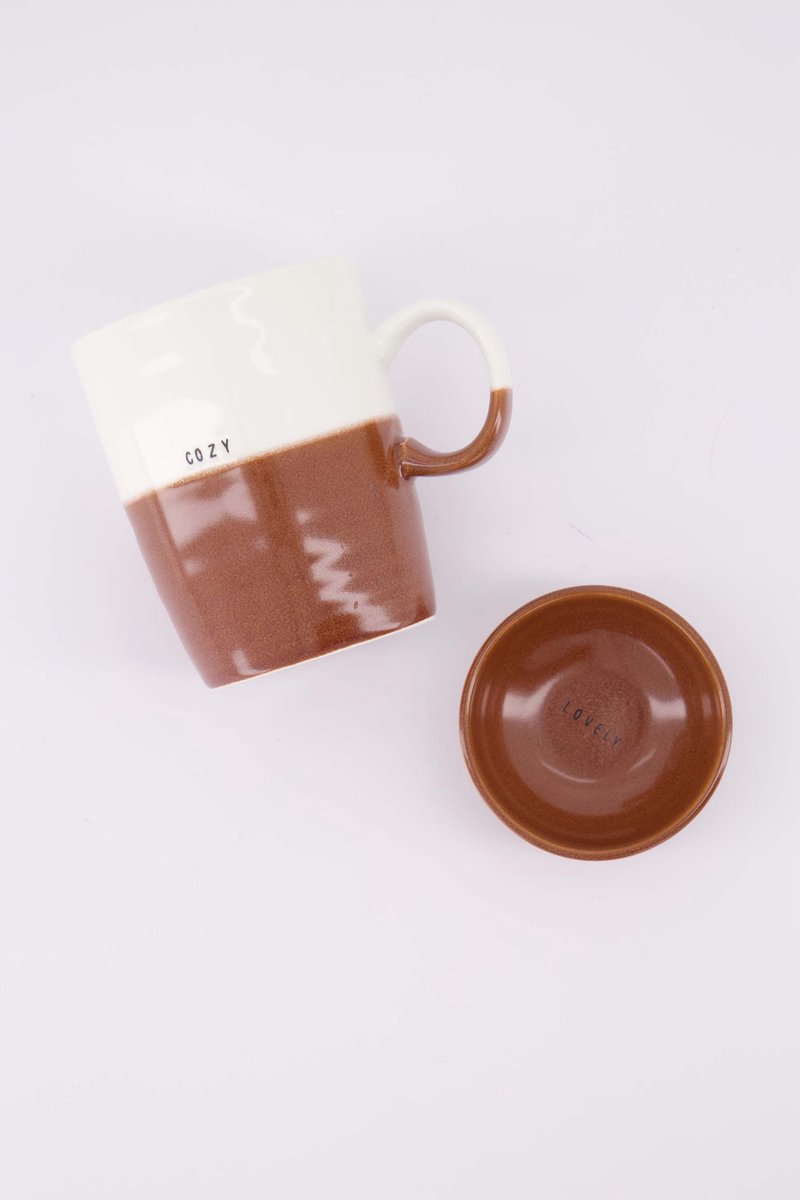 Zusss Theeset Cozy & Lovely - Theemok & Dipschaaltje - Wit/Donkerrood - Ø8,3X10,3Cm Keramiek Rood / Wit