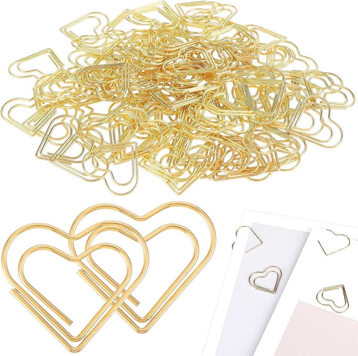 paperclip - Visitekaartjes houder - visitekaartjeshouder - fotomapje - naamkaartjes houder - plaknotitiemap - visite kaartjes houder - visitekaartje houder - 100 stuks - paperclips goud - paperclip hartje - paperclip hart - 2.4*2.2cm