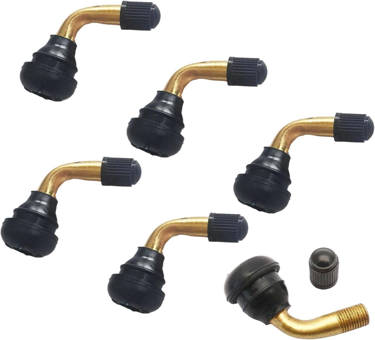 Set van 6 tubeless ventielen met messing roller, 90 graden snap ventielen voor autobanden