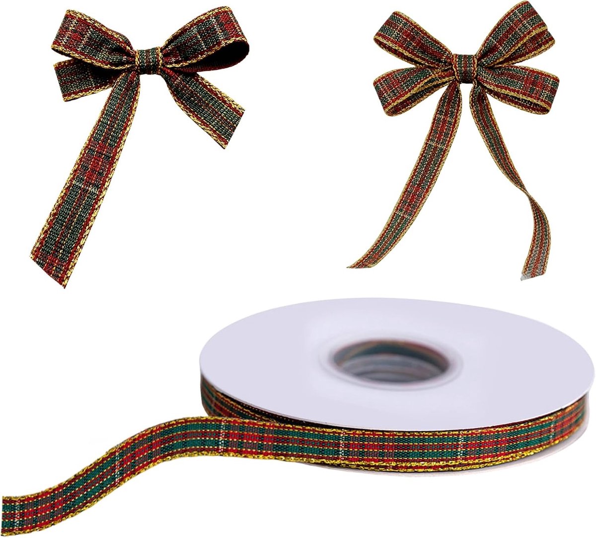 Kerstcadeau Rood Groene Polyester Ribbons voor Versiering, Verpakking en Feestdecoratie (1cm, 22m)