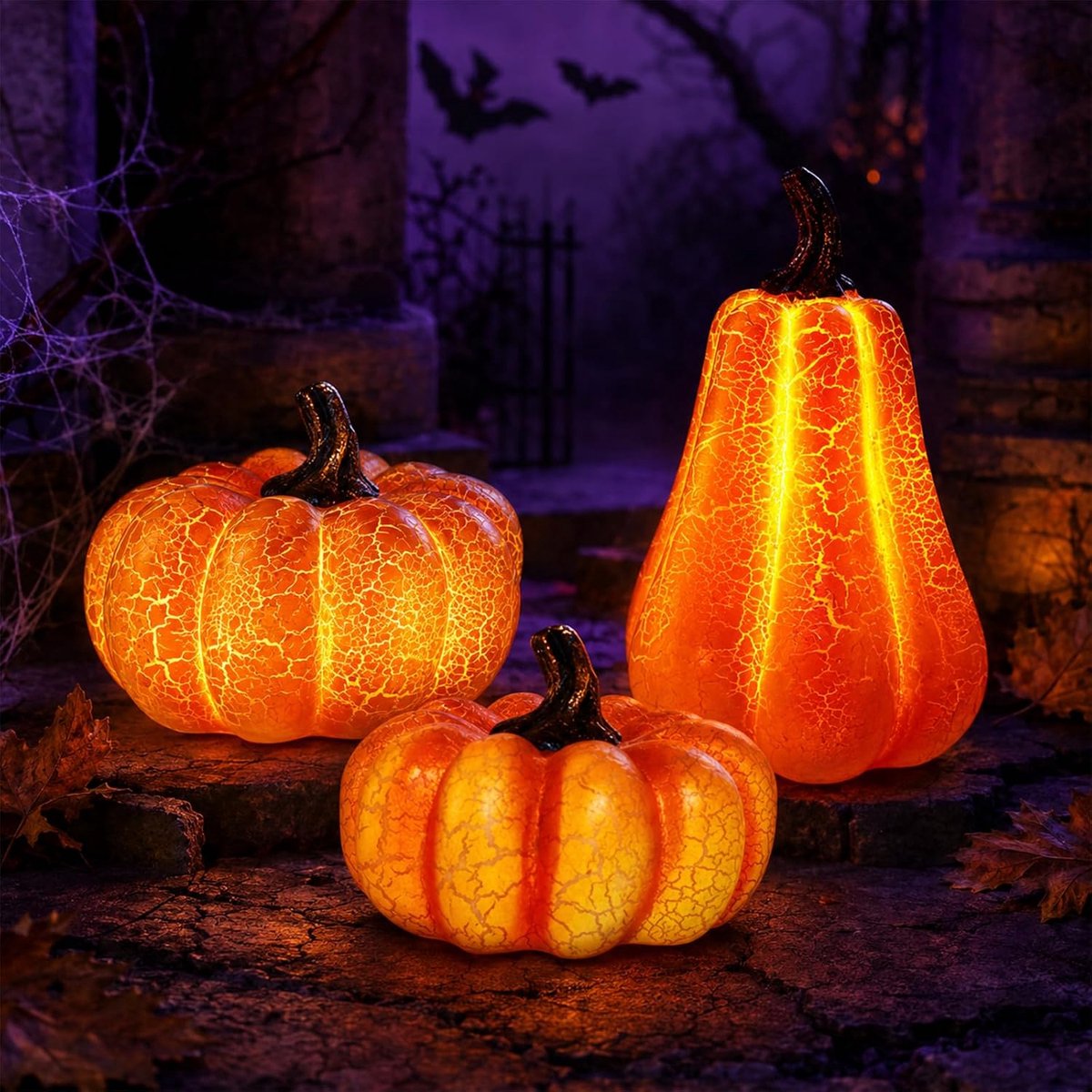 Herfstdecoratie - Decoratieve LED pompoen voor Halloween set van 3 - Herfstdecoratie met led verlichting - pompoen als tafeldecoratie - Tafeldecoratie voor binnen en feestjes - Herfst Halloween