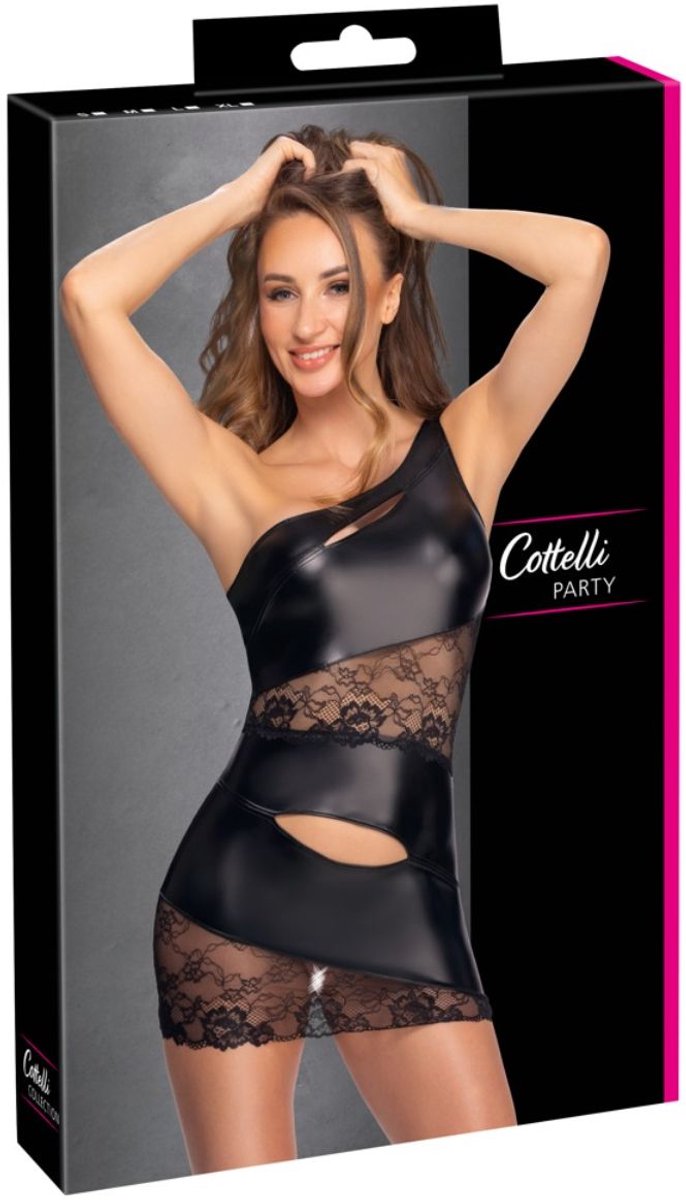 Cottelli Collection - Asymmetrische Kanten Mini Jurk - Zwart