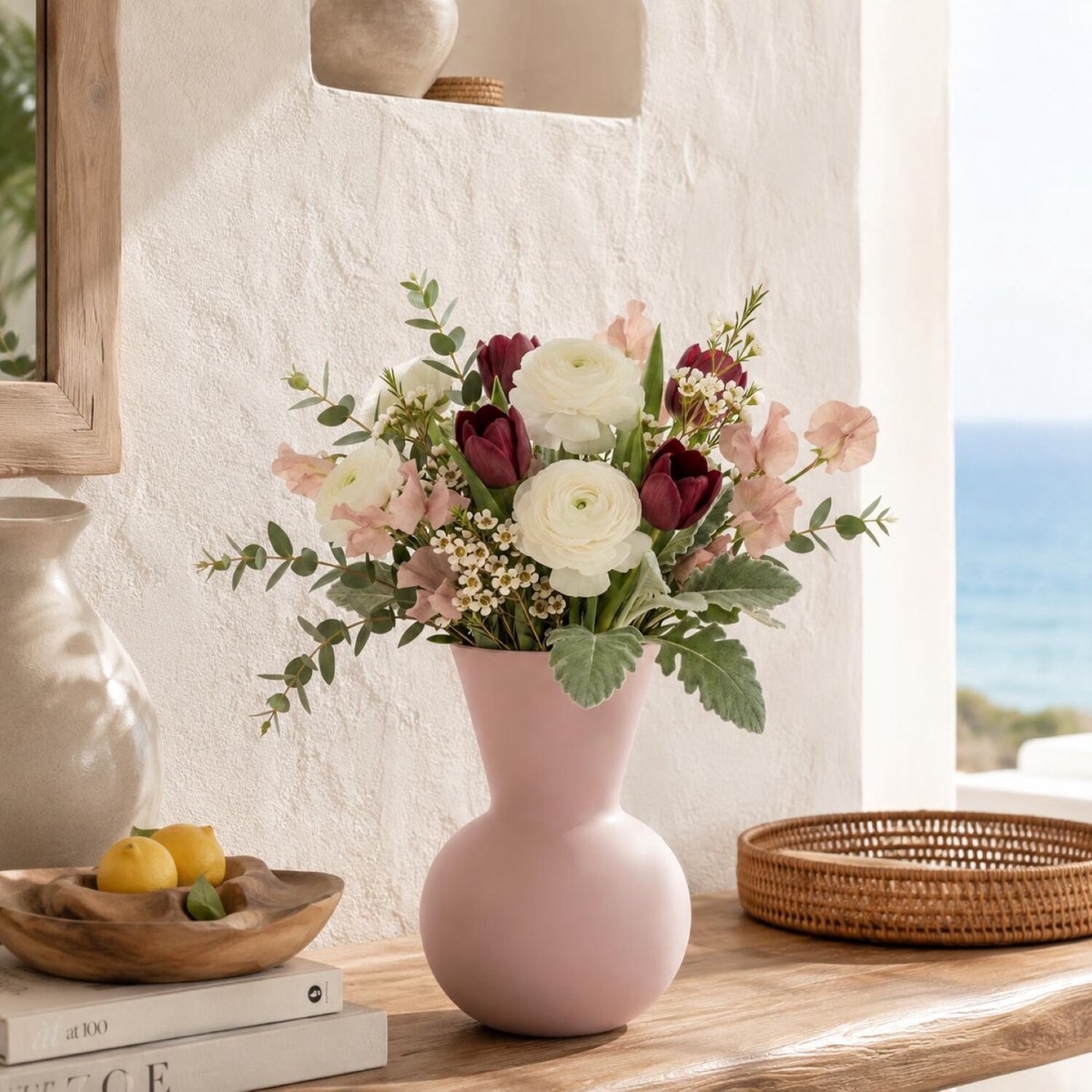 Bellatio Design bloemenvaas Gaya - roze - mat glas - 16 x 23 cm - glazen vazen