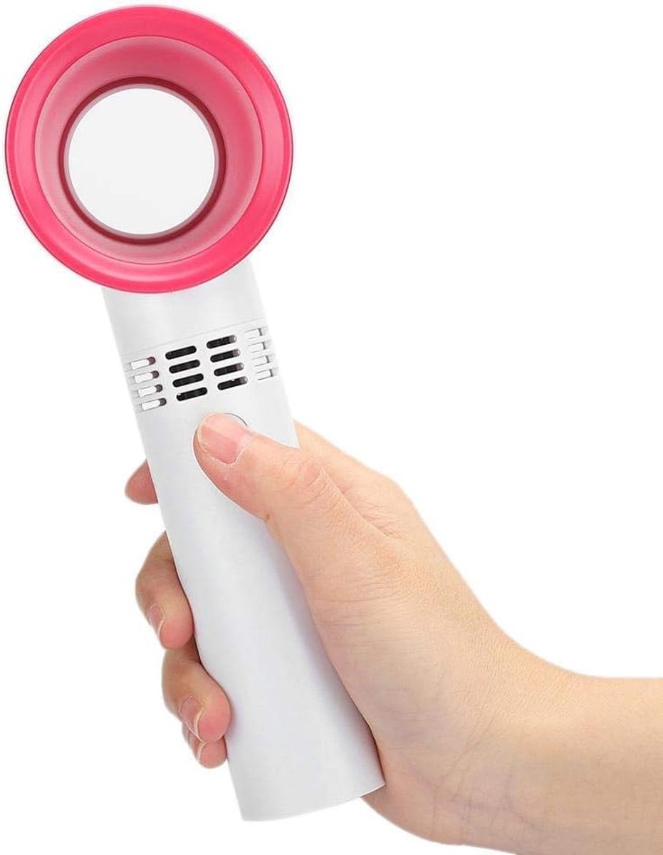 Handventilator - Draagbare Ventilator - USB-Oplaadbare - Mini Fan Oplaadbaar - 3 Snelheden - Ideaal voor Thuis & Reizen - Draagbare stille mini-ventilator zonder bladen - Krachtige ventilator - Verkoeling - Wit/Rosérood - Staande Mini Ventilator
