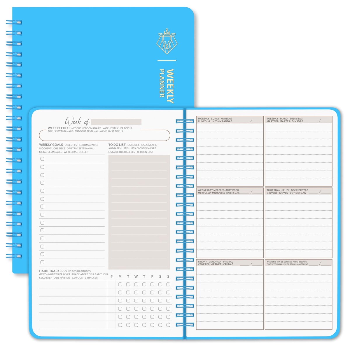 Dailygoods - BIROYAL Undated weekplanner, A5-formaat, wekelijkse afsprakenkalender met to-do-lijst, groot notitieveld, 52 vellen, afsprakenplanner in het Duits, ringband met hardcover, zeeblauw