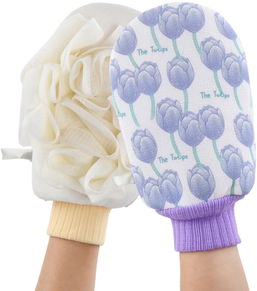 Dailygoods - Peeling handschoen, 2 stuks luffa-handschoenen, dubbelzijdige douchehandschoenen, massagehandschoenen voor een gladde, stralende huid, body scrubber exfoliërende handschoenen voor mannen en vrouwen