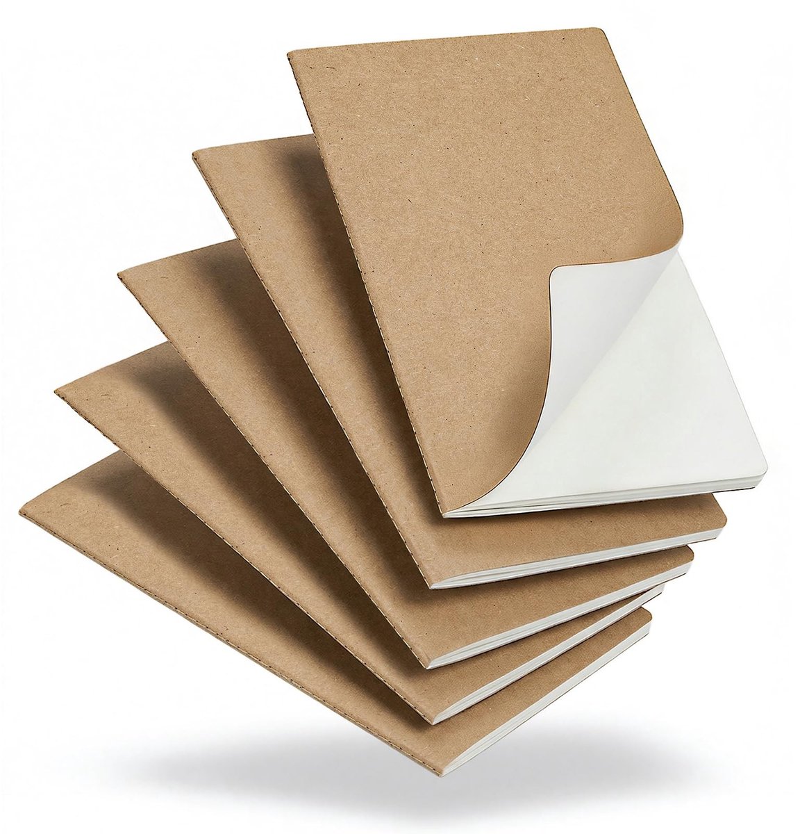 Dailygoods- Notitieboeken Set van 5 - A5 Ongelinieerd - 60 Pagina’s - 21 x 14 cm - Natuurlijke Kraft Omslag - Voor School/Tekenen - Schrijfblok