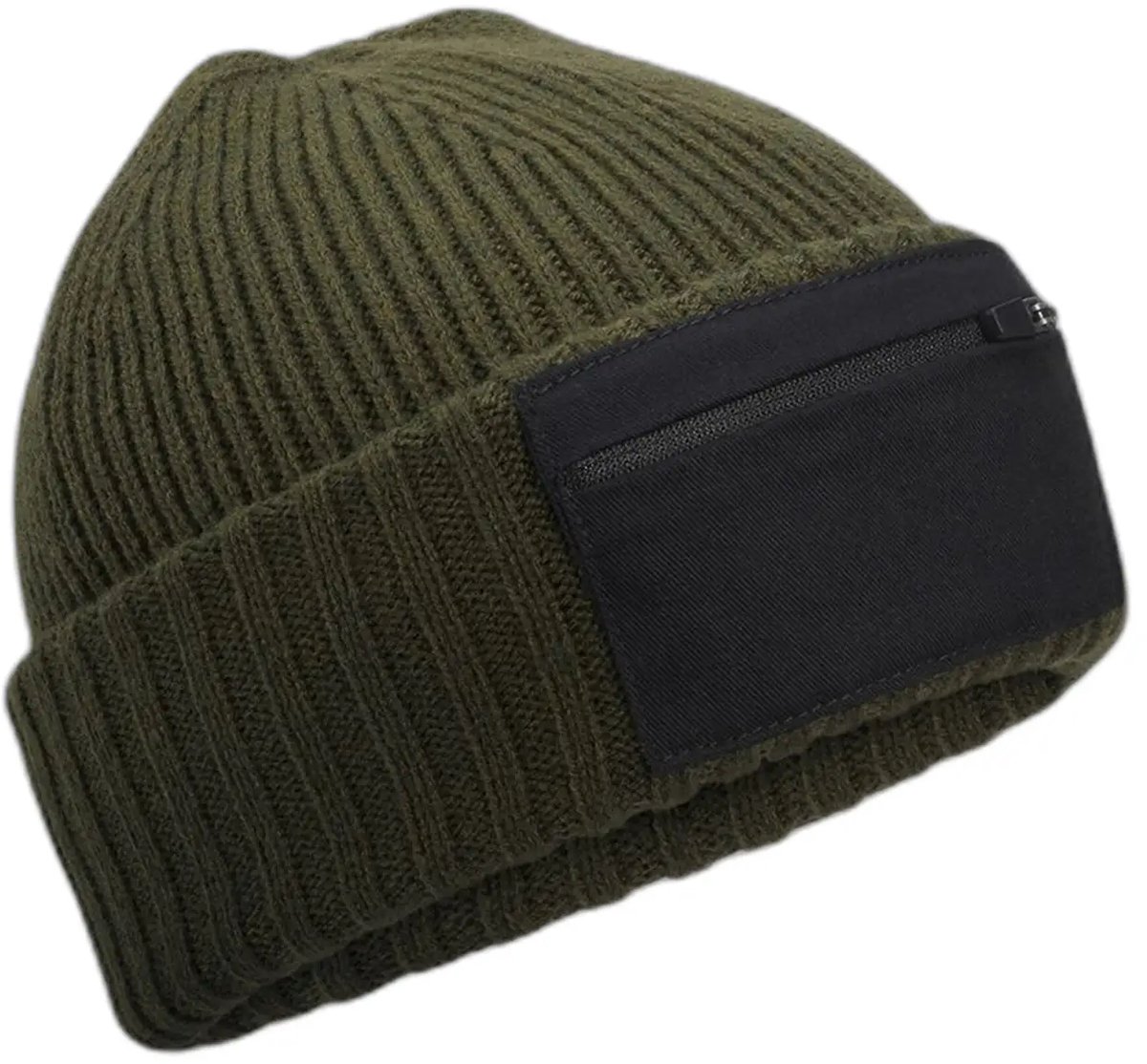 Zip Patch Beanie – Military Green/Black One Size