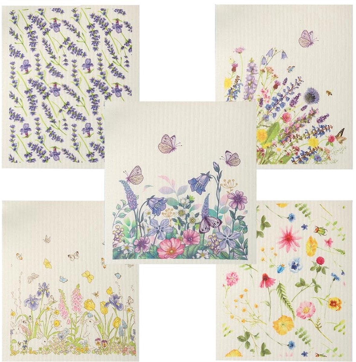 Dailygoods - Herbruikbare Zweedse vaatdoeken, 5 stuks cellulose-sponsdoeken, milieuvriendelijk, absorberend, herbruikbare vaatdoek, keuken geurloze reinigingsdoek (bloemen)