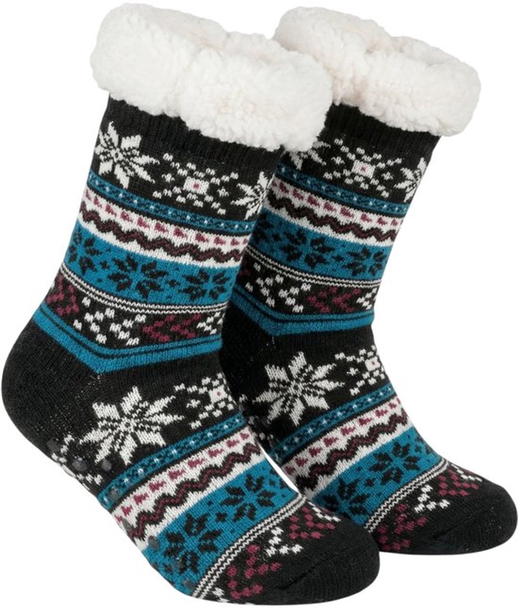 Dailygoods- Wintersokken Dames Dikke Warme Sokken met ABS Zool Turquoise