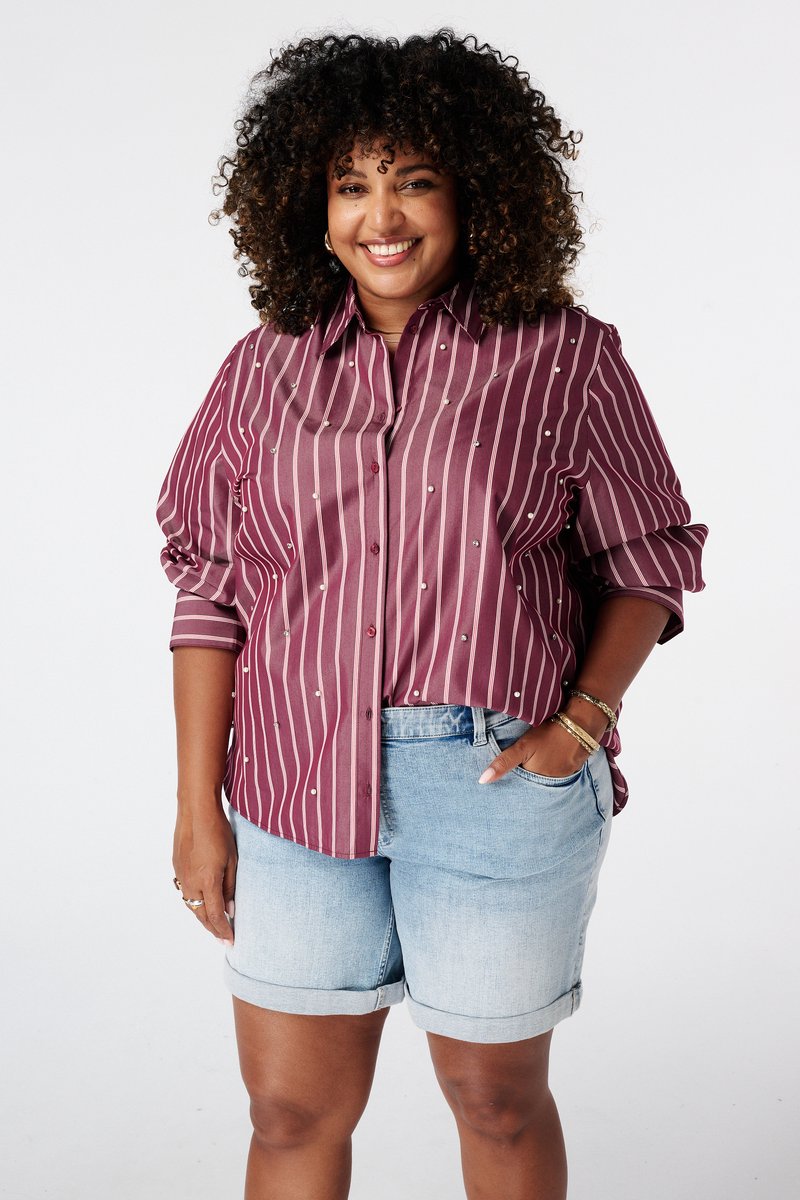 MS Mode Blouse Gestreepte blouse met parels