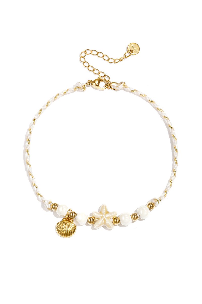 Bijoutheek Enkelsieraad Summer Vibe Touw Schelp Zeester Off-White