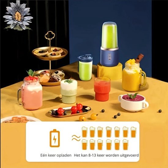 Sapcentrifuge - Draagbare blender - Smoothiemaker - Smoothiemaker van 400 ml - Oplaadbare blender - Fruitblender - 2-in-1 - Blender en drinkbeker - Draagbare reisblender - Blender voor onderweg - Inclusief shakerbeker! — afbeelding 5