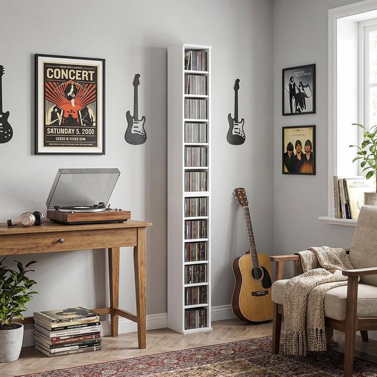 Pugsdrly 204 CD-opbergrekken in set van 2, Blu-Ray-torenstandaard met verstelbare planken, boekenrek-organizer, wit