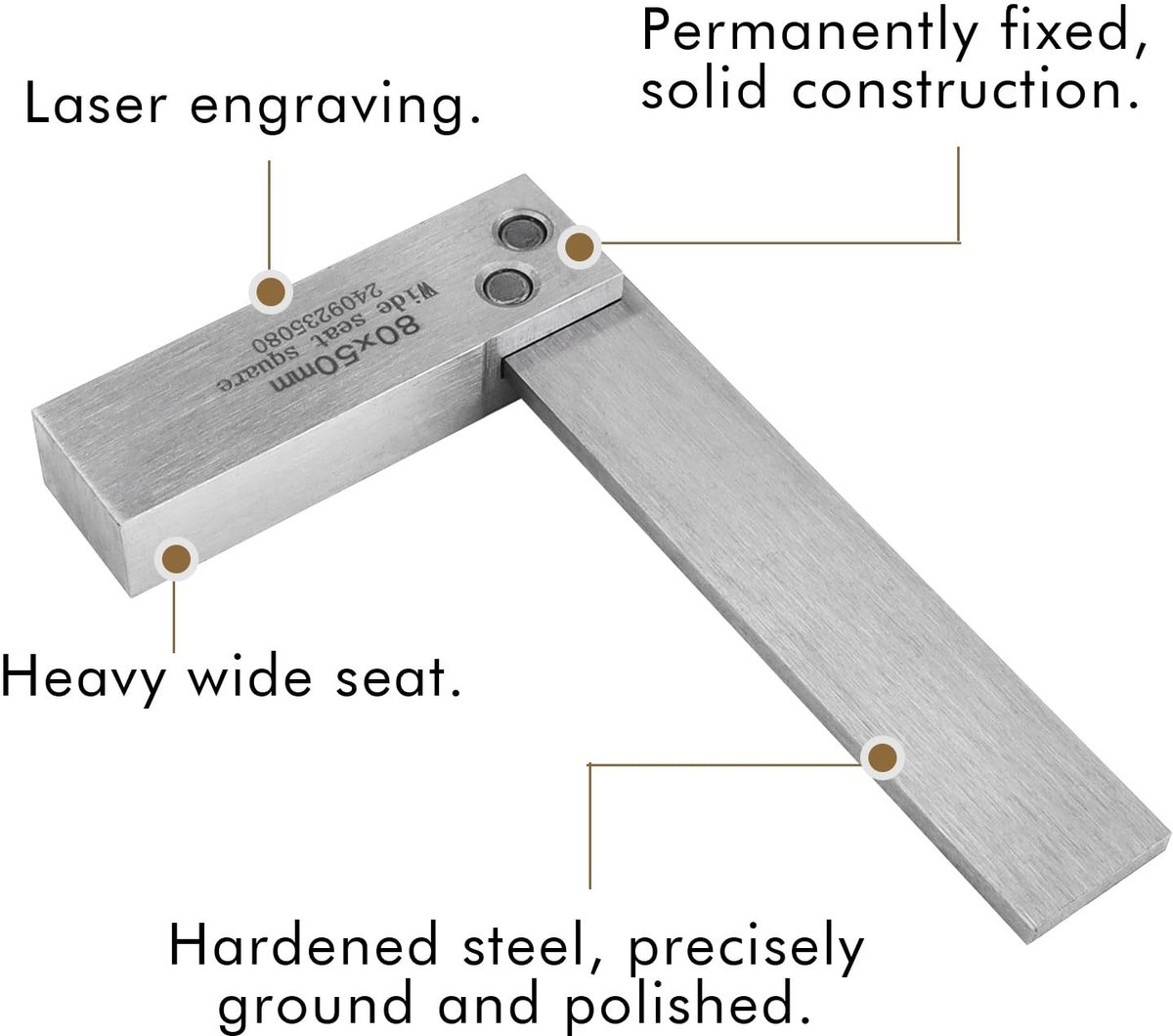 Dailygoods- Machinistisch Vierkant - Brede Zitting - Precisie-ingenieur - 90 Graden Hoek - Heavy-duty Basis - Gegraveerde Afmetingen - Inclusief Beschermdoos - Meetinstrument