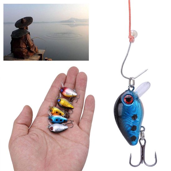Dailygoods- Kunstaas Set 5 Stuks - Mini Minnow - 3D Holografische Ogen - Duurzaam - Knipperend/Vibrerend - Transparante Doos - Vissersaas van Dailygoods — afbeelding 3