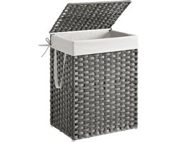 SONGMICS - Wasmand - Smalle Wasmand van Synthetisch Rattan - Met Deksel en Handgrepen - Opvouwbaar met Uitneembare Waszak