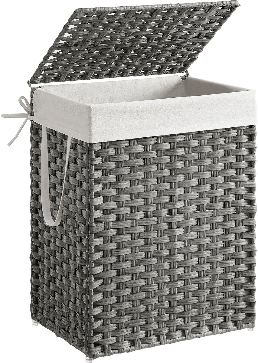SONGMICS - Wasmand - Smalle Wasmand van Synthetisch Rattan - Met Deksel en Handgrepen - Opvouwbaar met Uitneembare Waszak